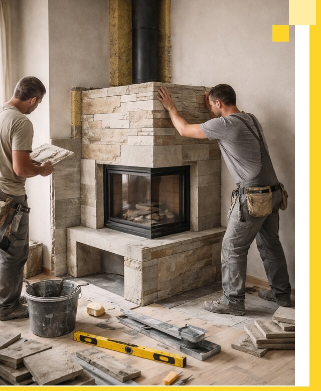 Угловые камины под ключ проект, монтаж и отделка в Новошахтинске