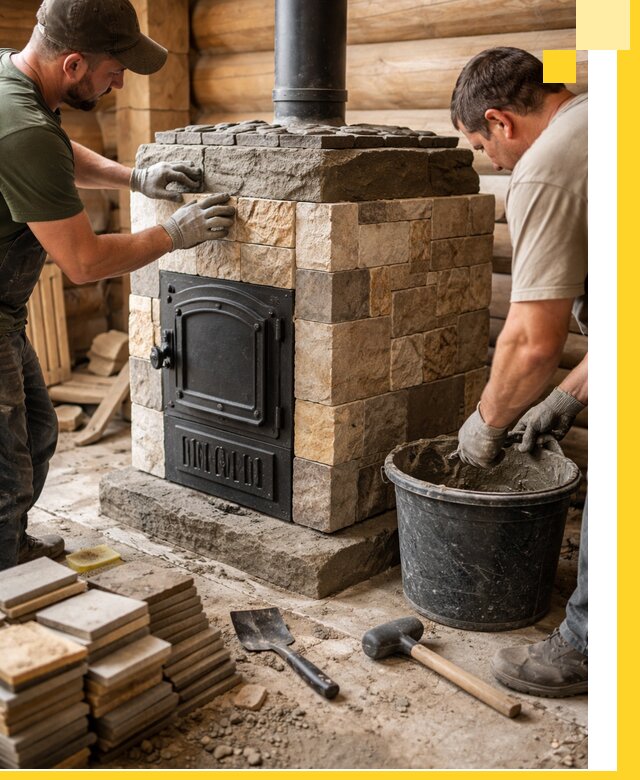 Облицовка банной печи под ключ в Новошахтинске: камень и плитка