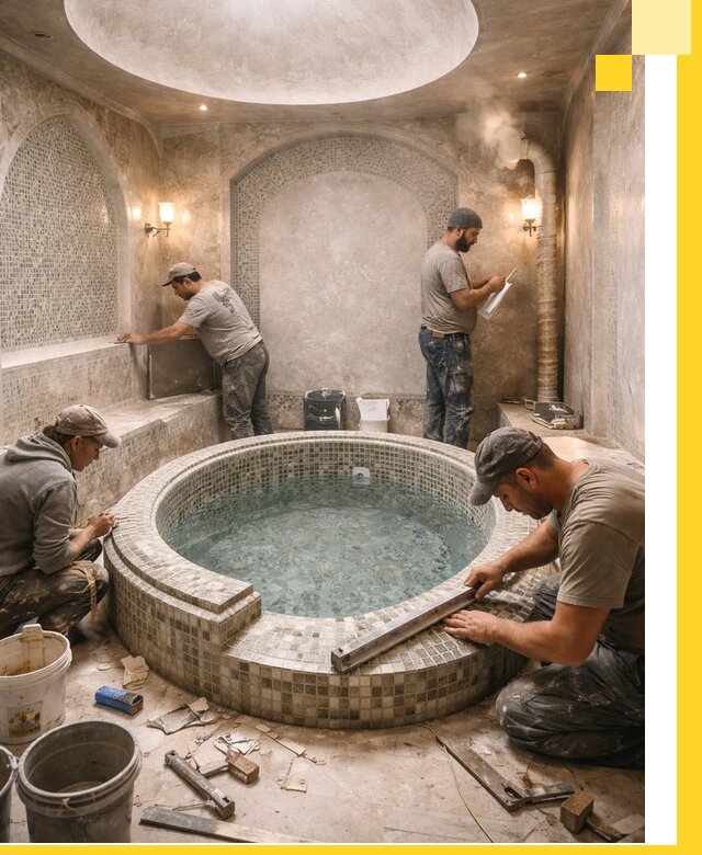 Профессиональное строительство хамама с бассейном в Новошахтинске под ключ