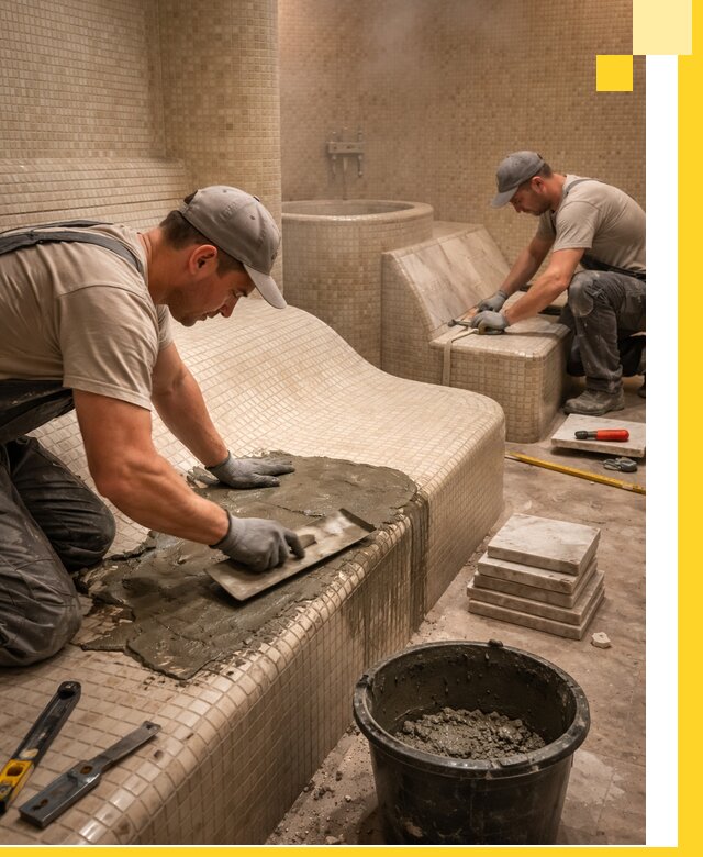 Лежаки для хамама под ключ в Новошахтинске, проект и монтаж